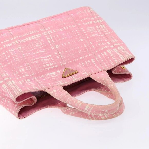 PRADA Canapa MM Hand Bag Canvas Pink Gold Auth - Picture 8 of 16